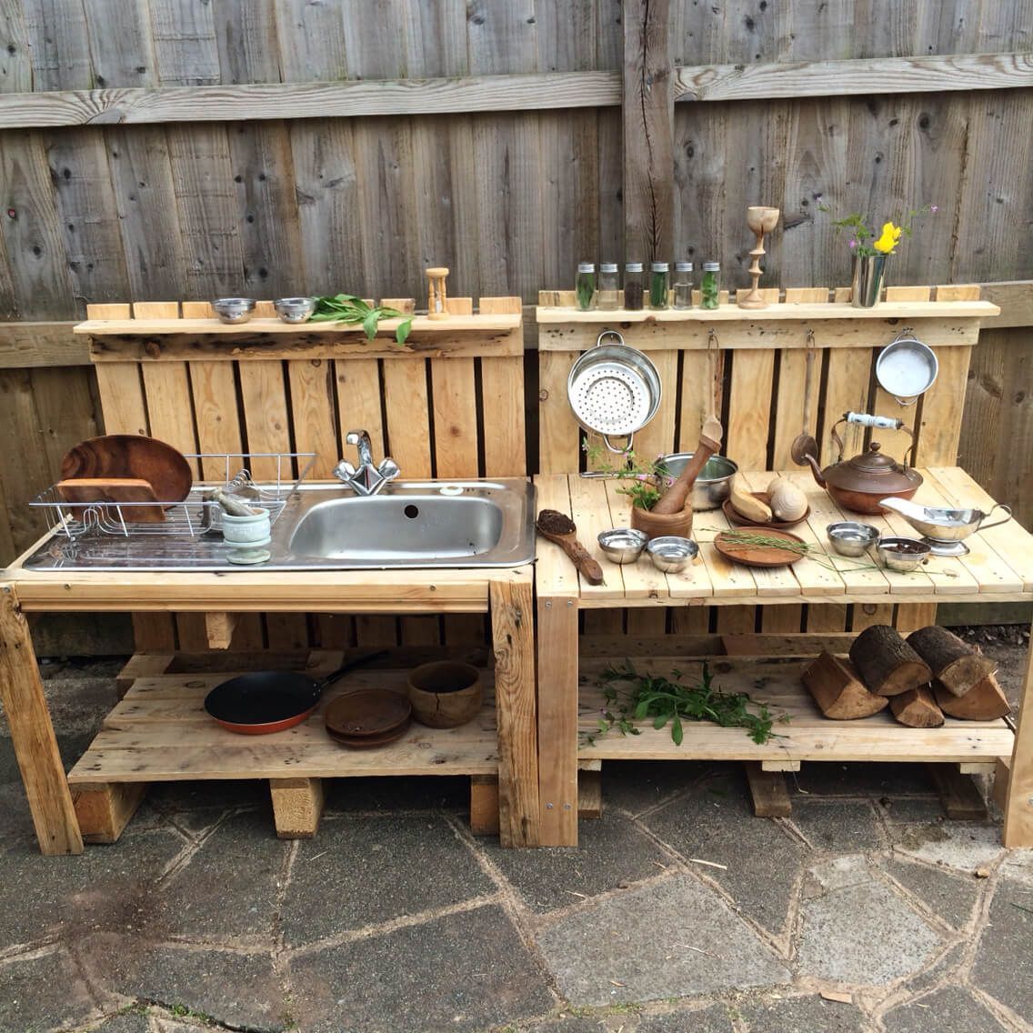 Kitchen mud outdoor diy pallet wood ideas kids play pallets kitchens sink easy station choose board prep